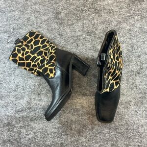 Danelle Black Leather Women's Boots with Giraffe-Print Cuff Size 6